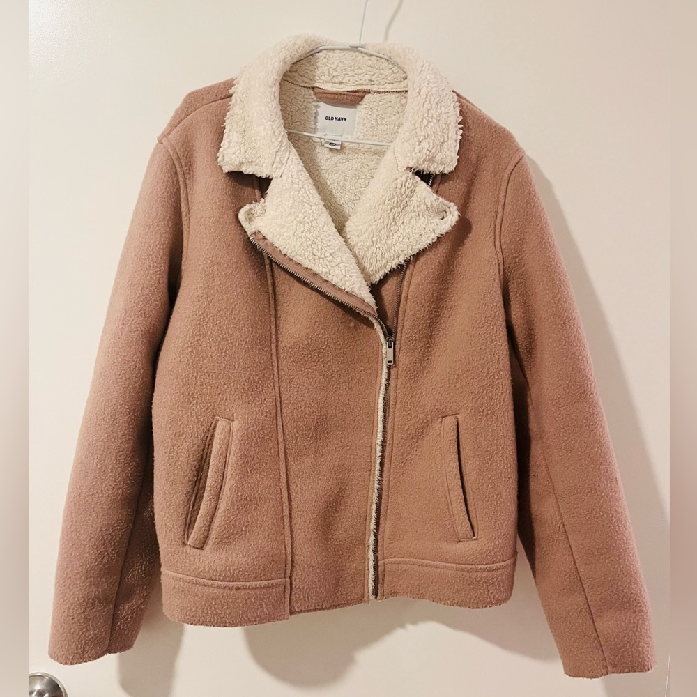 Old Navy Mauve Pink Sherpa Fleece Motto Jacket